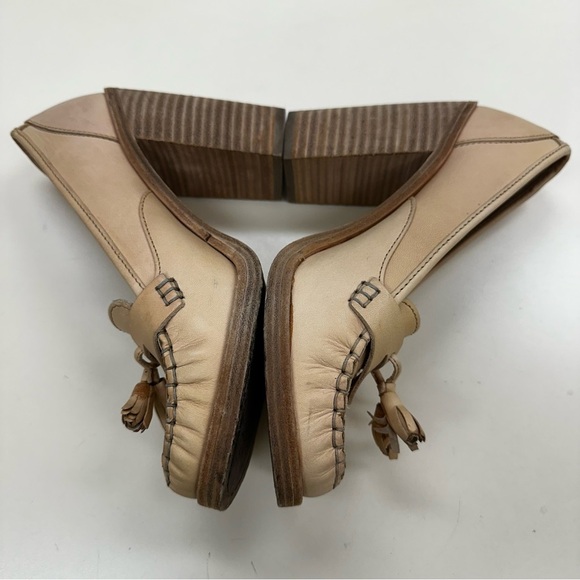 Swedish Hasbeens Women’s Block High Heeled Tan Leather Tassel Slip On Loafers 38 - Picture 8 of 8
